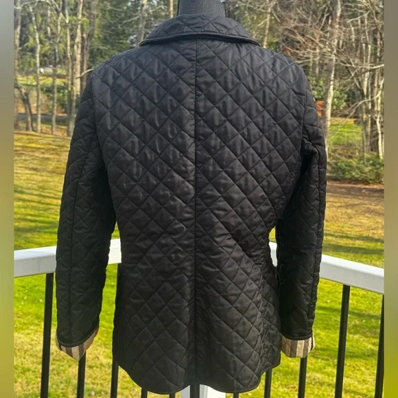 Burberry Black Quilted Authentic Jacket with Signature Check Trim Size XL - Picture 9 of 12